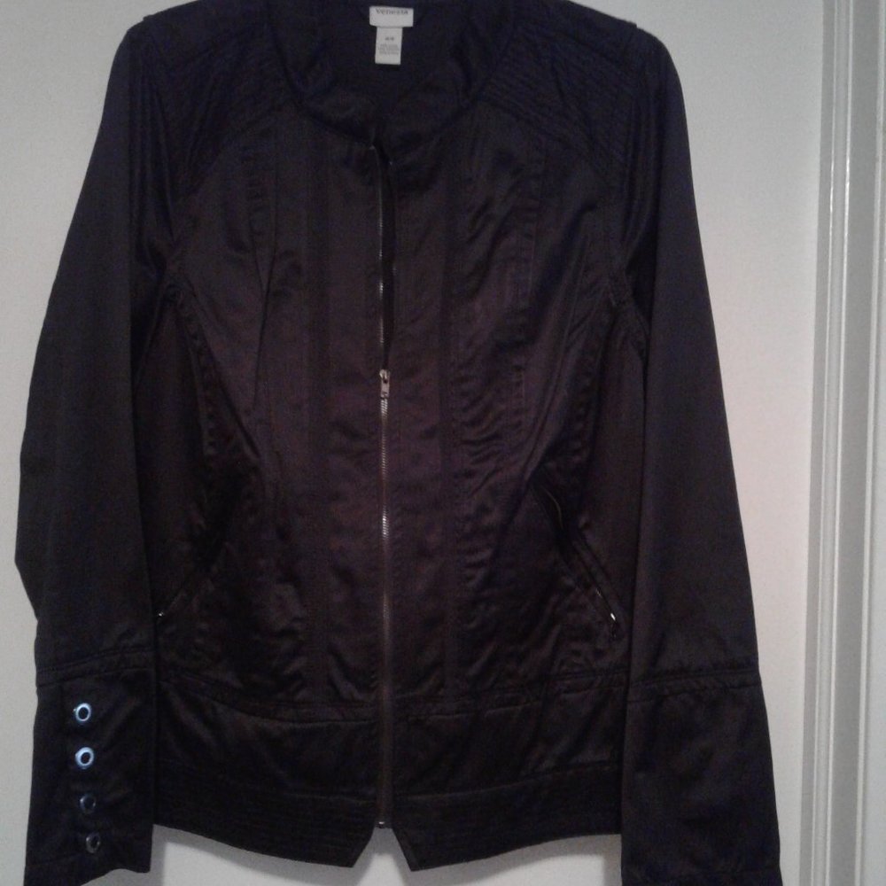 Black Satin Zip Front Jacket